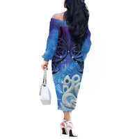 New Zealand Matariki Off The Shoulder Long Sleeve Dress Aotearoa Maori New Year Manaia Galaxy Vibes