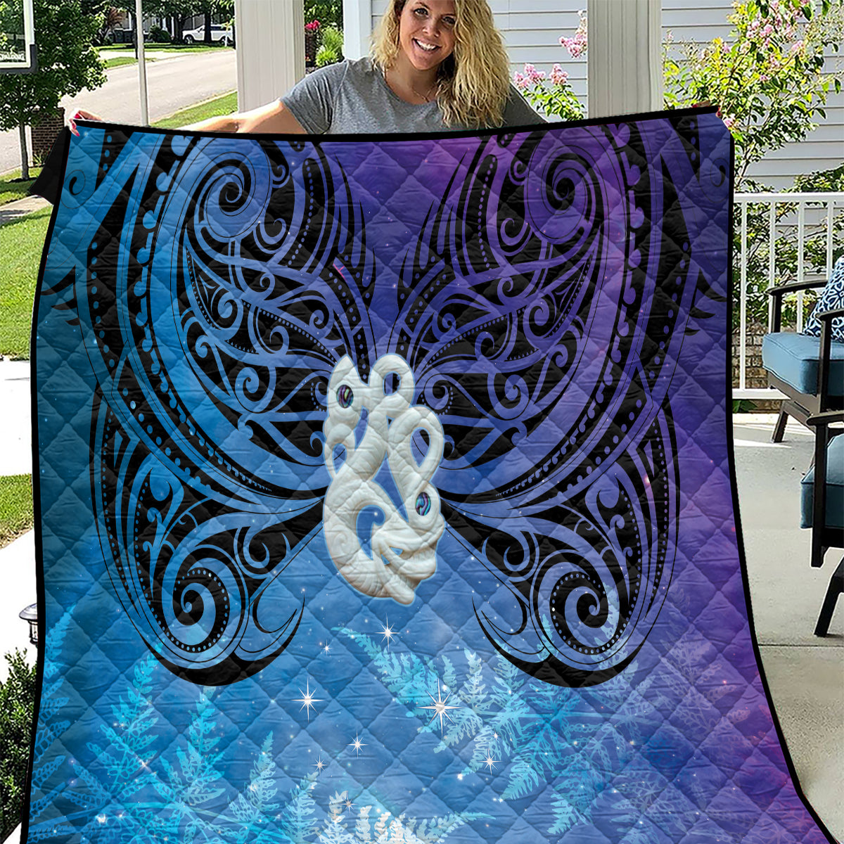 New Zealand Matariki Quilt Aotearoa Maori New Year Manaia Galaxy Vibes LT14 Blue - Polynesian Pride