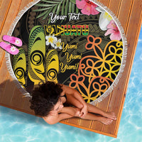 Personalised Vanuatu Independence Day Beach Blanket Carving Drum Sand Drawing Turtle