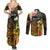 Personalised Vanuatu Independence Day Couples Matching Summer Maxi Dress and Long Sleeve Button Shirt Carving Drum Sand Drawing Turtle