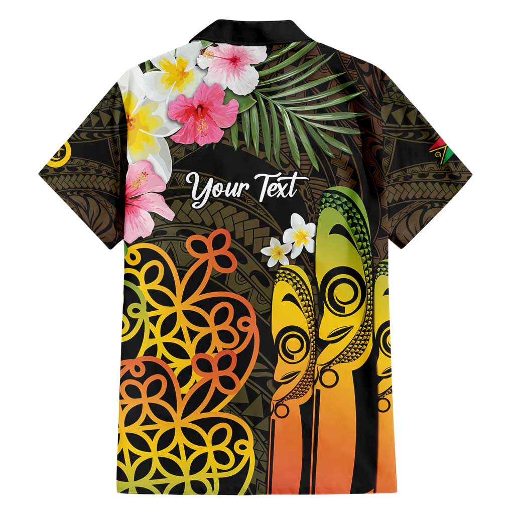 Personalised Vanuatu Independence Day Family Matching Short Sleeve Bodycon Dress and Hawaiian Shirt Carving Drum Sand Drawing Turtle
