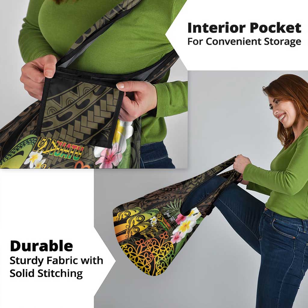 Personalised Vanuatu Independence Day Grocery Bag Carving Drum Sand Drawing Turtle