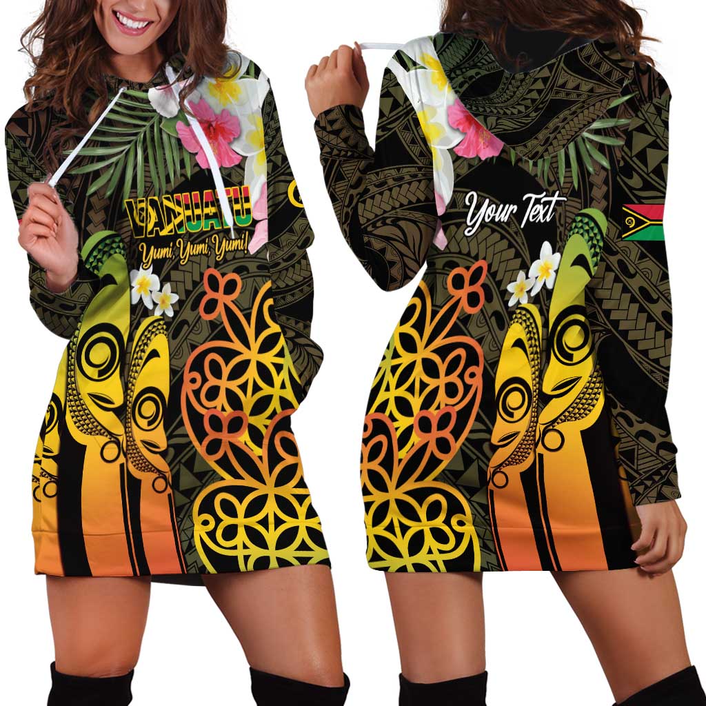 Personalised Vanuatu Independence Day Hoodie Dress Carving Drum Sand Drawing Turtle