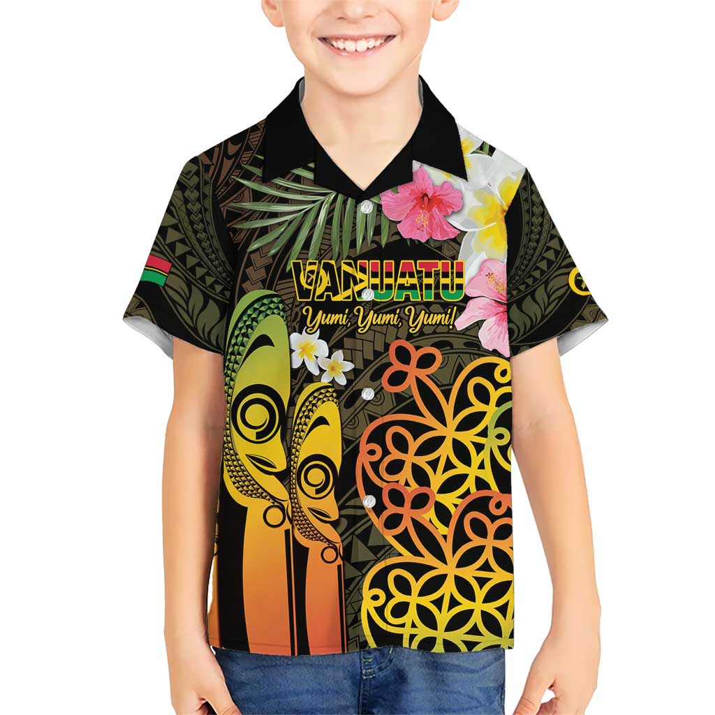 Personalised Vanuatu Independence Day Kid Hawaiian Shirt Carving Drum Sand Drawing Turtle
