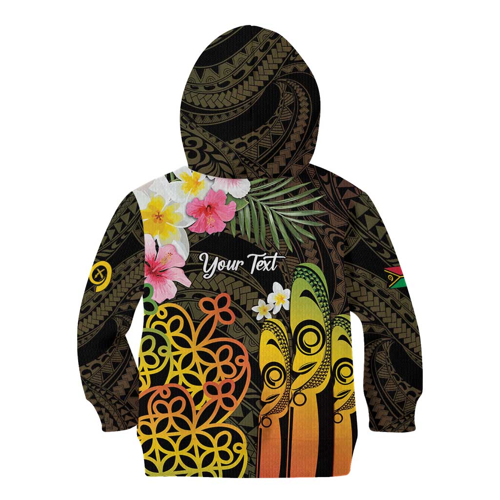 Personalised Vanuatu Independence Day Kid Hoodie Carving Drum Sand Drawing Turtle