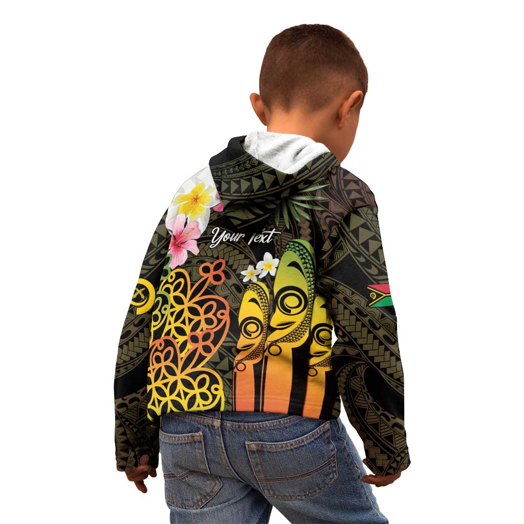 Personalised Vanuatu Independence Day Kid Hoodie Carving Drum Sand Drawing Turtle