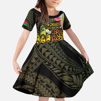 Personalised Vanuatu Independence Day Kid Short Sleeve Dress Carving Drum Sand Drawing Turtle