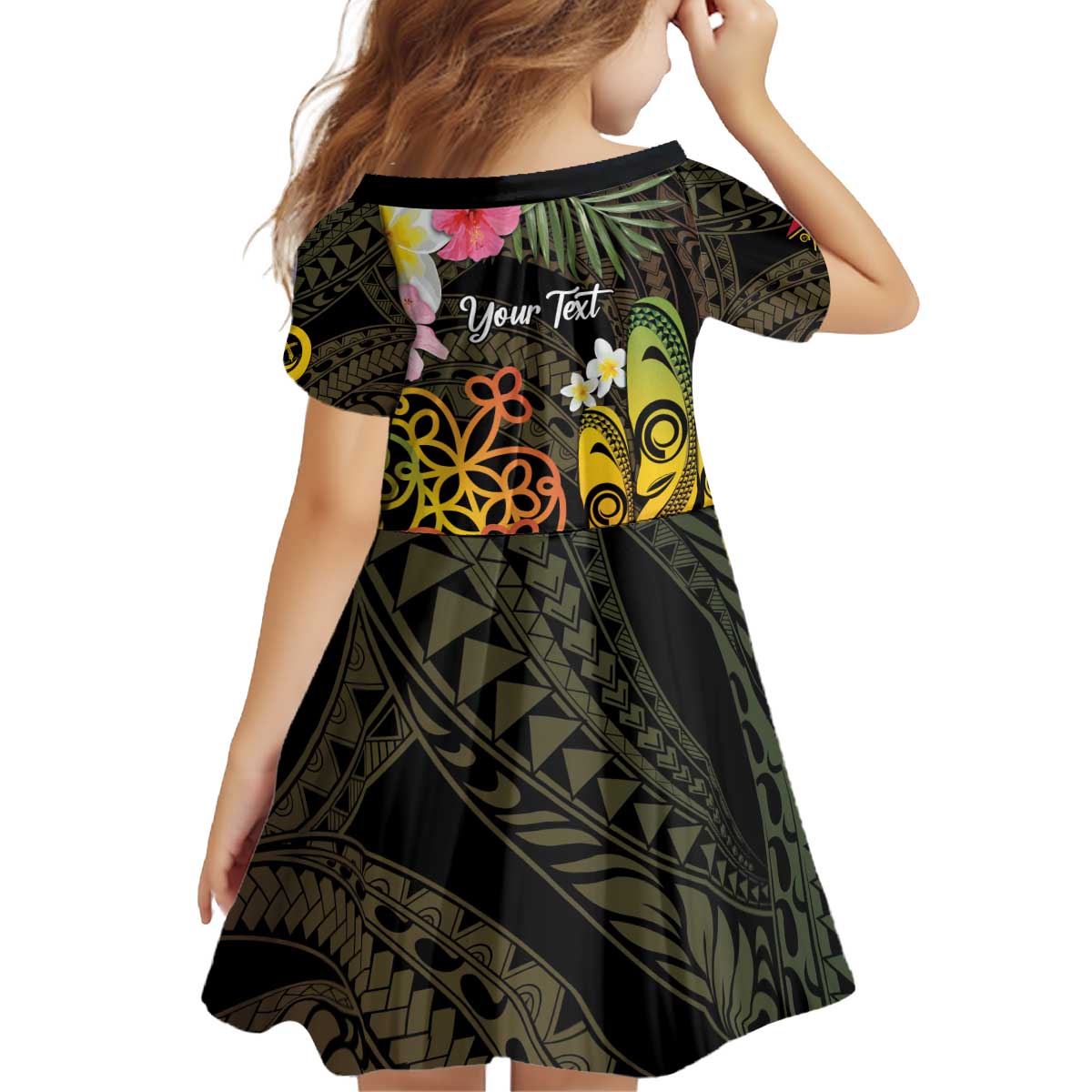 Personalised Vanuatu Independence Day Kid Short Sleeve Dress Carving Drum Sand Drawing Turtle