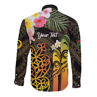 Personalised Vanuatu Independence Day Long Sleeve Button Shirt Carving Drum Sand Drawing Turtle