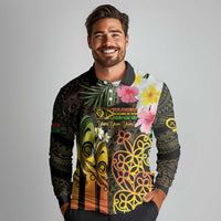 Personalised Vanuatu Independence Day Long Sleeve Polo Shirt Carving Drum Sand Drawing Turtle