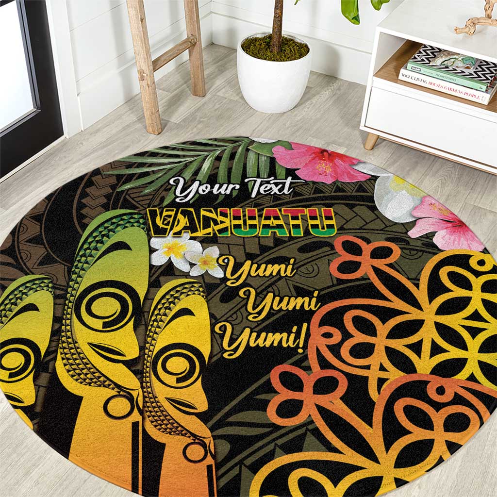 Personalised Vanuatu Independence Day Round Carpet Carving Drum Sand Drawing Turtle