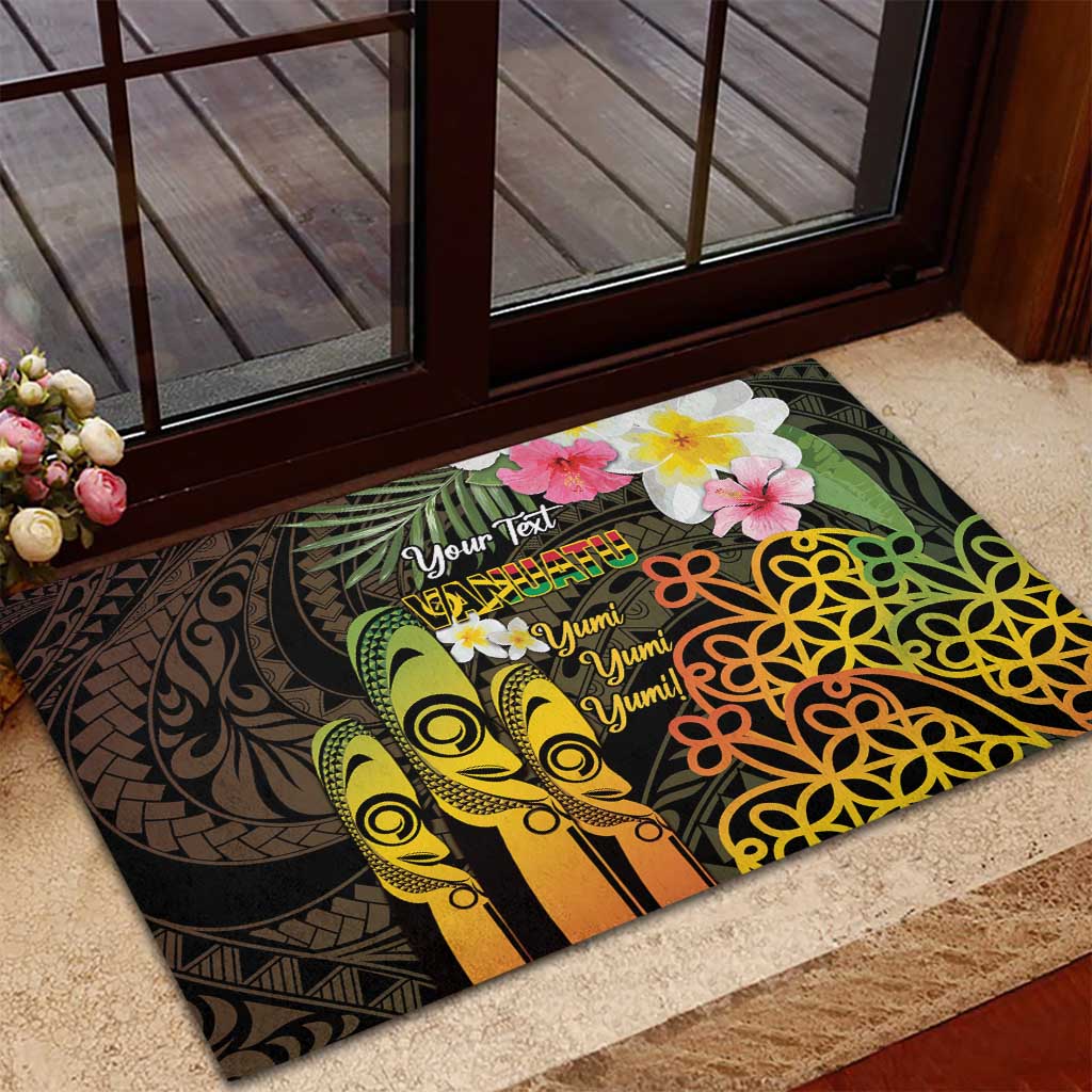 Personalised Vanuatu Independence Day Rubber Doormat Carving Drum Sand Drawing Turtle