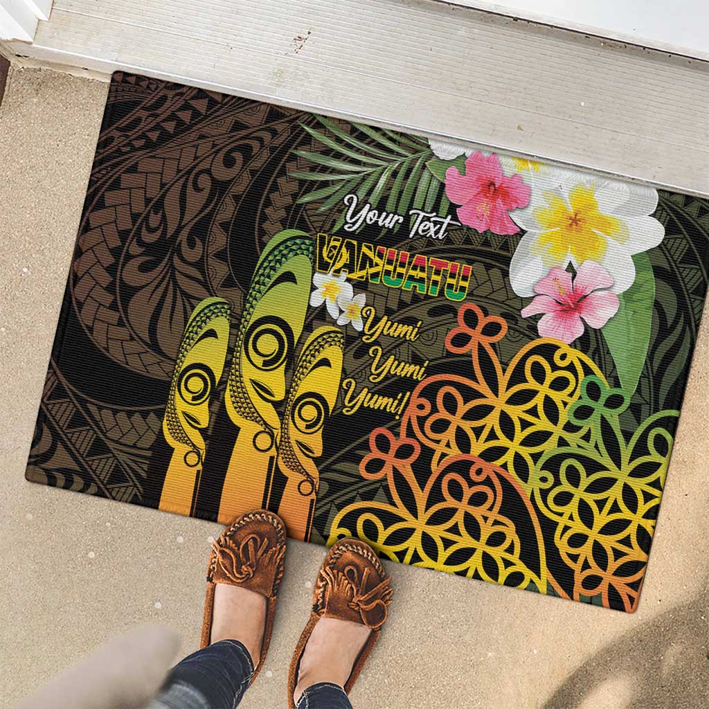 Personalised Vanuatu Independence Day Rubber Doormat Carving Drum Sand Drawing Turtle