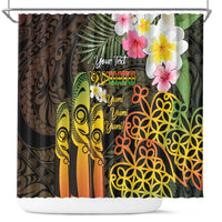 Personalised Vanuatu Independence Day Shower Curtain Carving Drum Sand Drawing Turtle