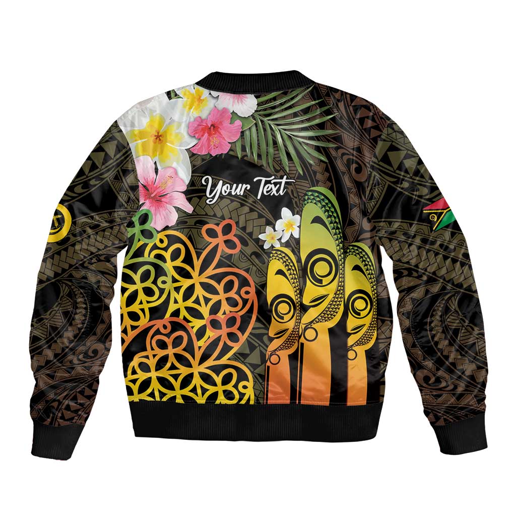 Personalised Vanuatu Independence Day Sleeve Zip Bomber Jacket Carving Drum Sand Drawing Turtle LT14 - Polynesian Pride