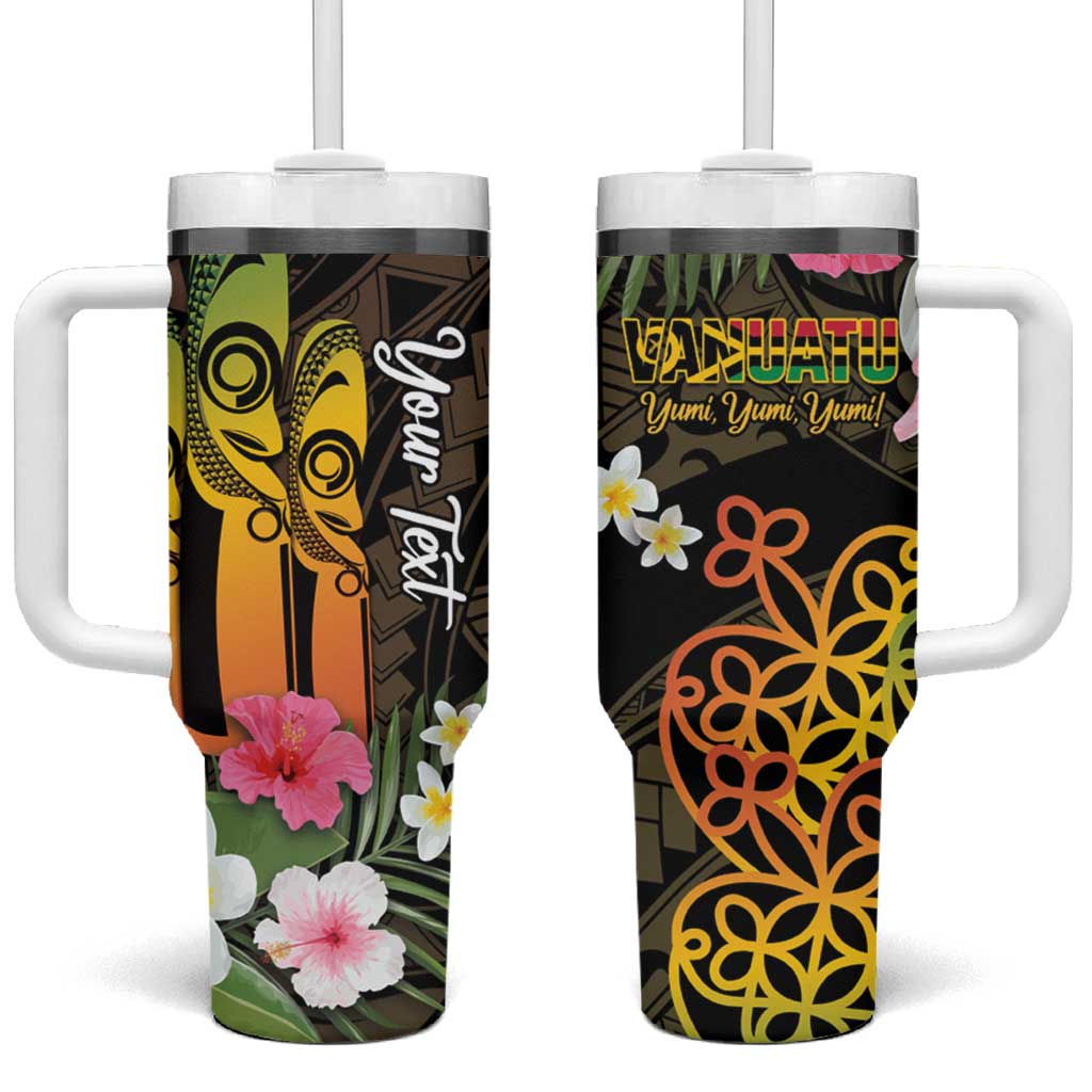 Personalised Vanuatu Independence Day Tumbler With Handle Carving Drum Sand Drawing Turtle