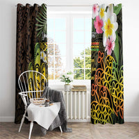 Personalised Vanuatu Independence Day Window Curtain Carving Drum Sand Drawing Turtle