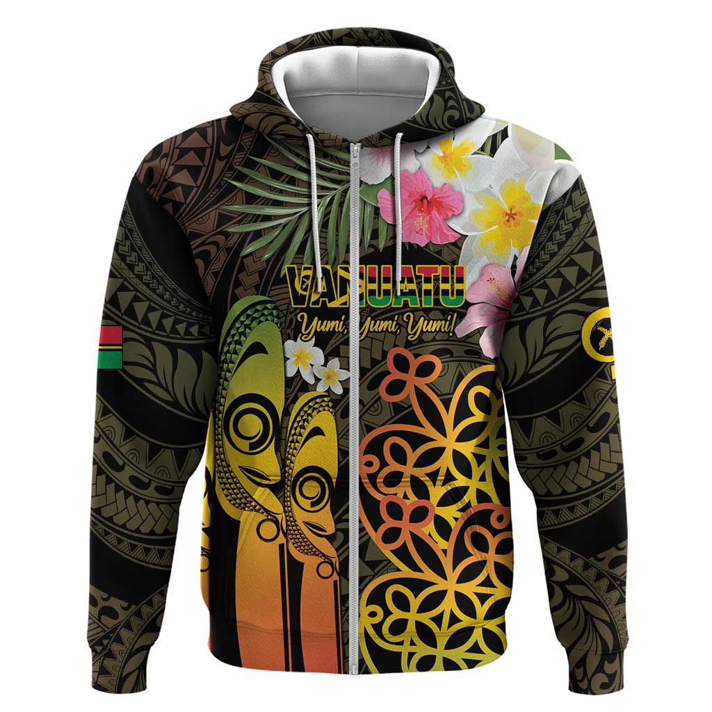 Personalised Vanuatu Independence Day Zip Hoodie Carving Drum Sand Drawing Turtle