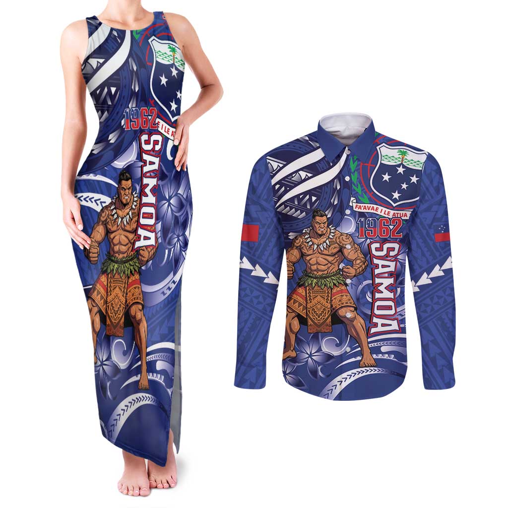 Samoa Independence Day Couples Matching Tank Maxi Dress and Long Sleeve Button Shirt 1962 Proud Samoan Warrior