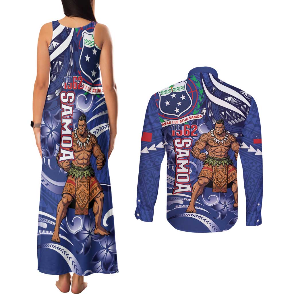 Samoa Independence Day Couples Matching Tank Maxi Dress and Long Sleeve Button Shirt 1962 Proud Samoan Warrior
