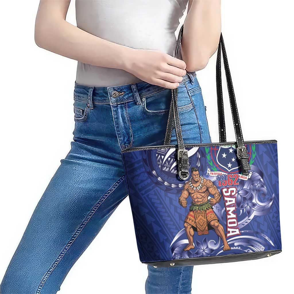 Samoa Independence Day Leather Tote Bag 1962 Proud Samoan Warrior