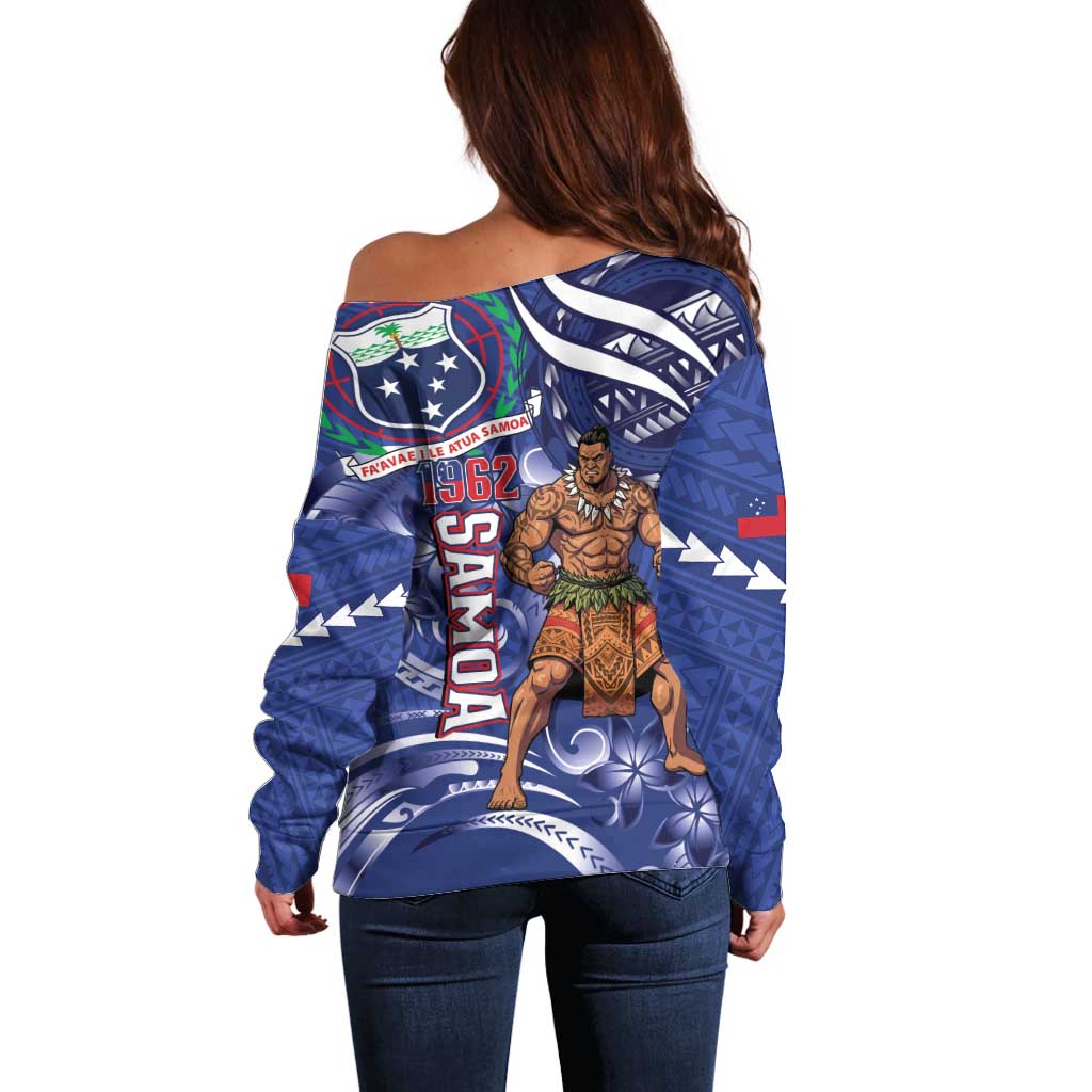 Samoa Independence Day Off Shoulder Sweater 1962 Proud Samoan Warrior