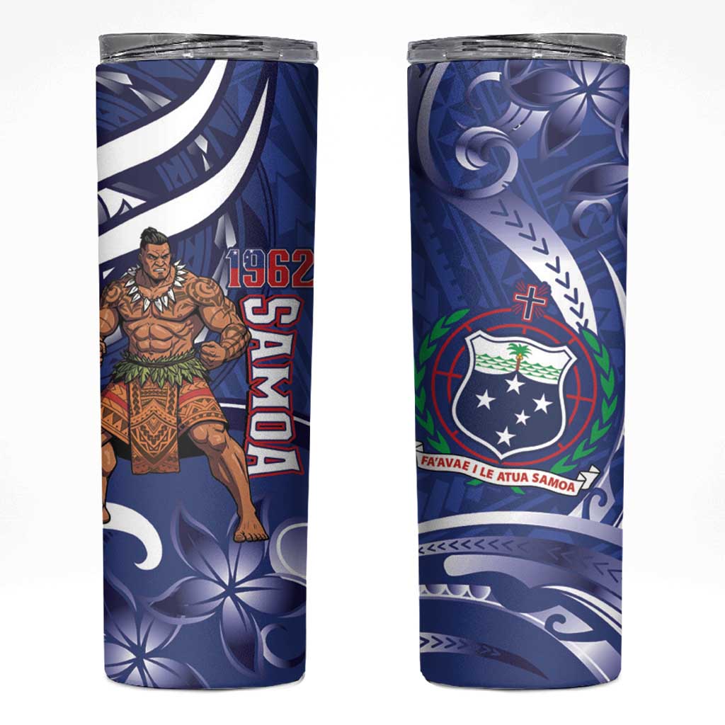 Samoa Independence Day Skinny Tumbler 1962 Proud Samoan Warrior LT14 Blue - Polynesian Pride