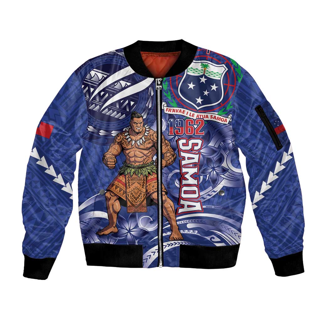 Samoa Independence Day Sleeve Zip Bomber Jacket 1962 Proud Samoan Warrior LT14 Unisex Blue - Polynesian Pride