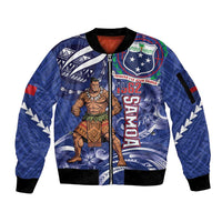 Samoa Independence Day Sleeve Zip Bomber Jacket 1962 Proud Samoan Warrior LT14 Unisex Blue - Polynesian Pride