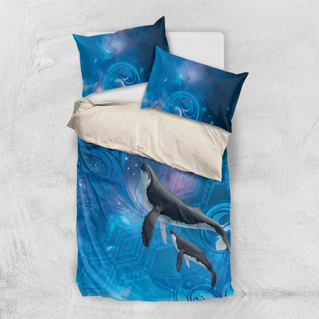 Paikea New Zealand Matariki Bedding Set Humpback Whale Taniko Motifs Ocean Vibes LT14 US Twin 172cm x 218cm Blue - Polynesian Pride