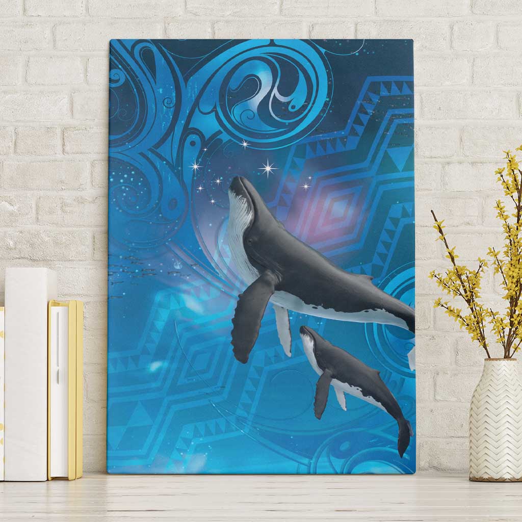 Paikea New Zealand Matariki Canvas Wall Art Humpback Whale Taniko Motifs Ocean Vibes LT14 Without Frame Blue - Polynesian Pride