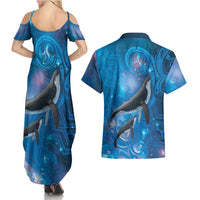 Paikea New Zealand Matariki Couples Matching Summer Maxi Dress and Hawaiian Shirt Humpback Whale Taniko Motifs Ocean Vibes LT14 - Polynesian Pride