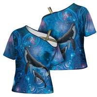 Paikea New Zealand Matariki Cross Shoulder Shirt Humpback Whale Taniko Motifs Ocean Vibes LT14 - Polynesian Pride