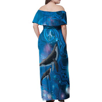 Paikea New Zealand Matariki Family Matching Off Shoulder Maxi Dress and Hawaiian Shirt Humpback Whale Taniko Motifs Ocean Vibes LT14 - Polynesian Pride