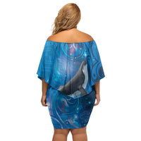 Paikea New Zealand Matariki Family Matching Off Shoulder Short Dress and Hawaiian Shirt Humpback Whale Taniko Motifs Ocean Vibes LT14 - Polynesian Pride