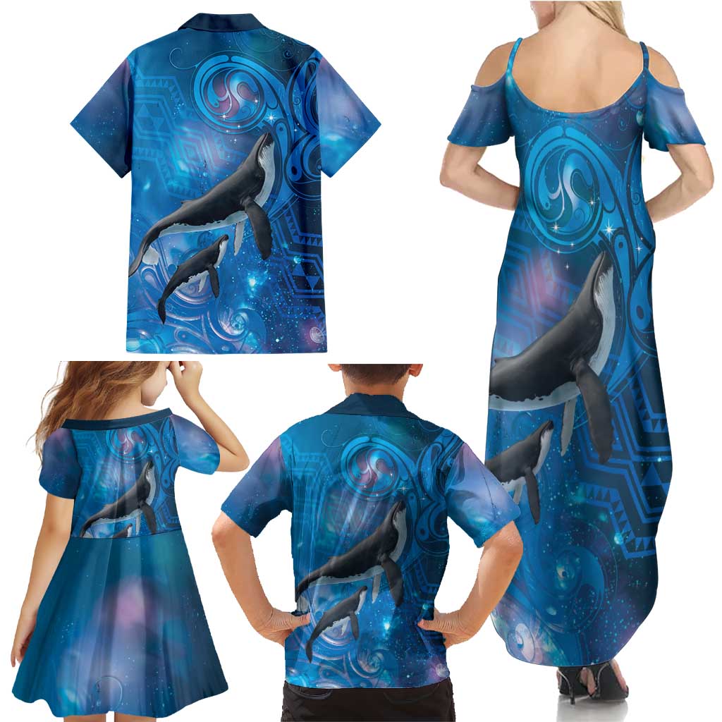Paikea New Zealand Matariki Family Matching Summer Maxi Dress and Hawaiian Shirt Humpback Whale Taniko Motifs Ocean Vibes LT14 - Polynesian Pride