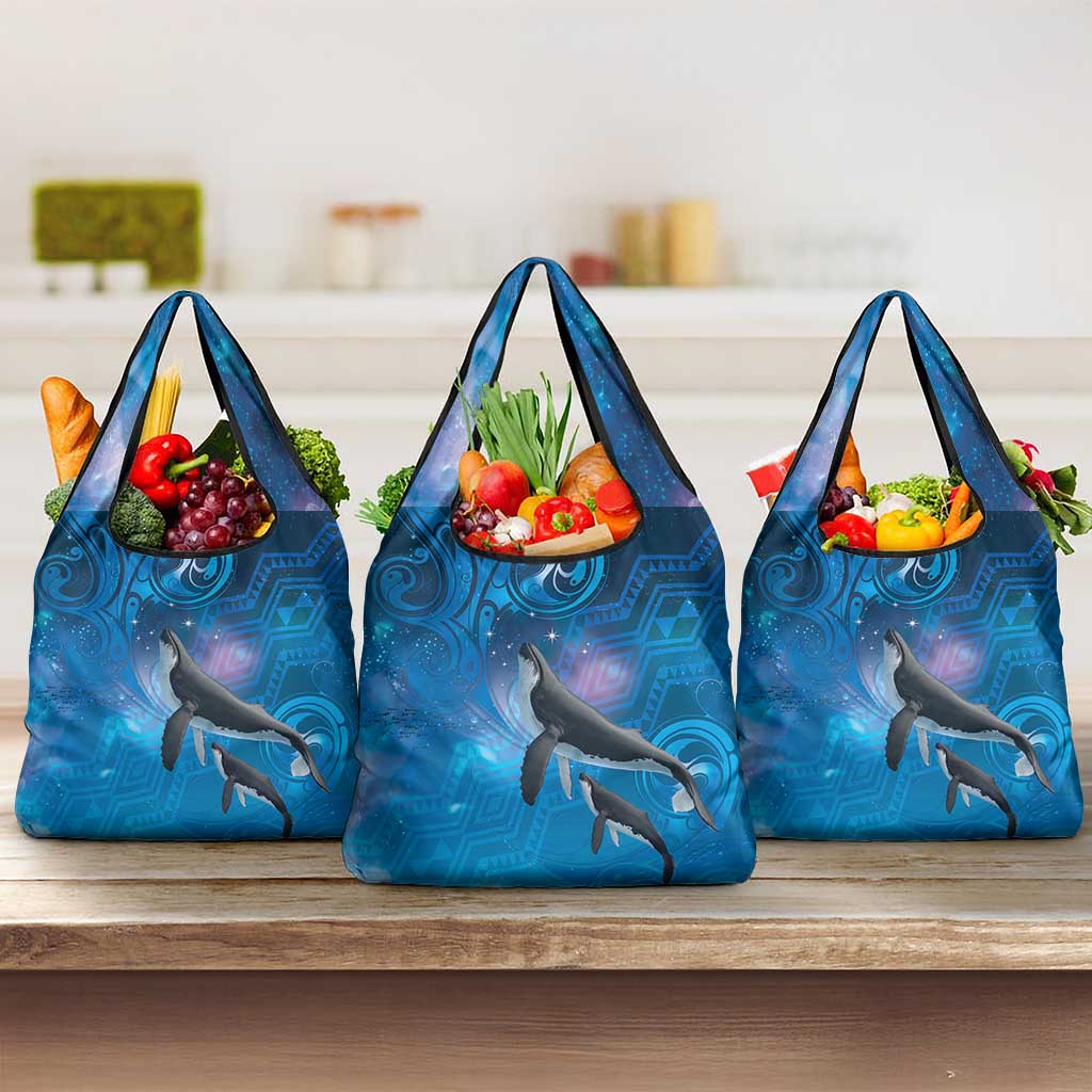Paikea New Zealand Matariki Grocery Bag Humpback Whale Taniko Motifs Ocean Vibes LT14 3-pack One Size Blue - Polynesian Pride