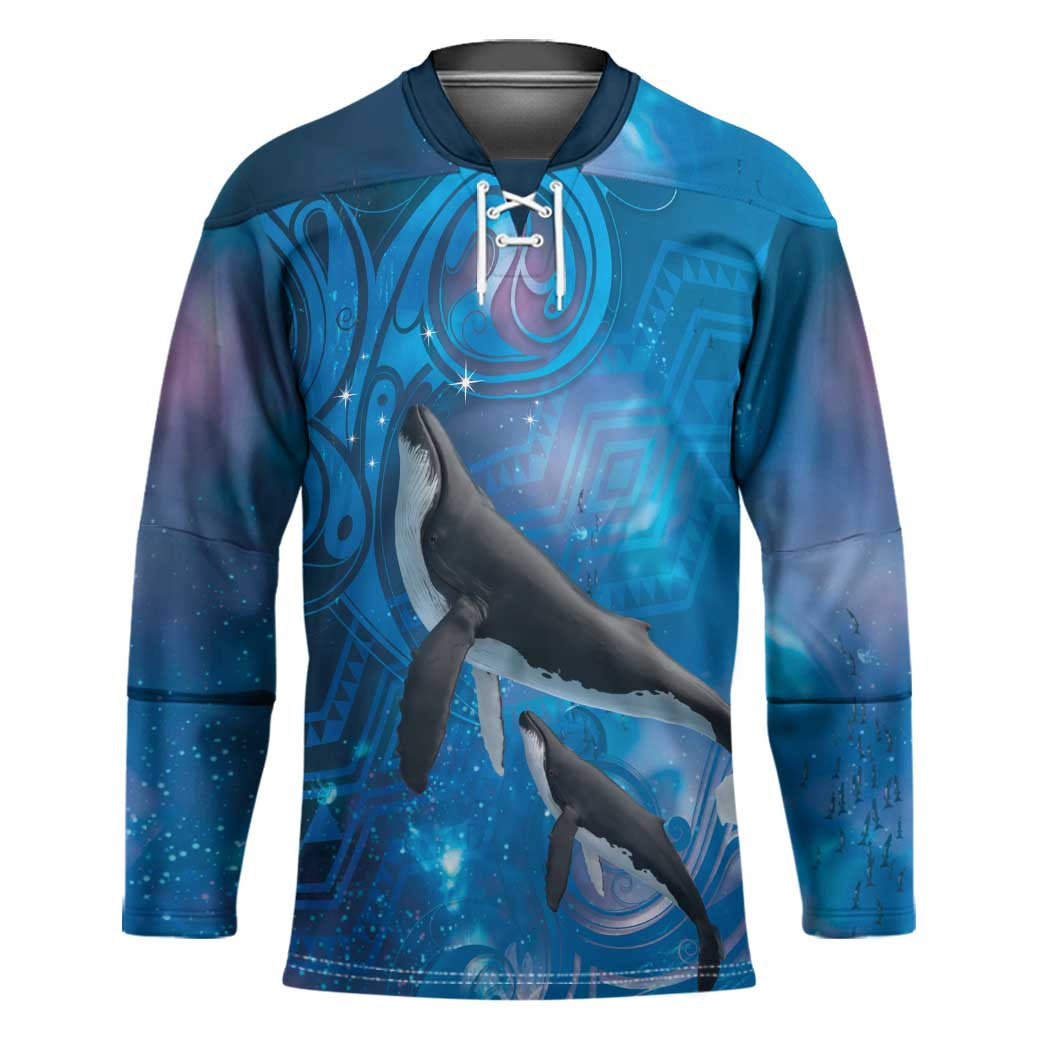 Paikea New Zealand Matariki Hockey Jersey Humpback Whale Taniko Motifs Ocean Vibes LT14 Unisex Blue - Polynesian Pride