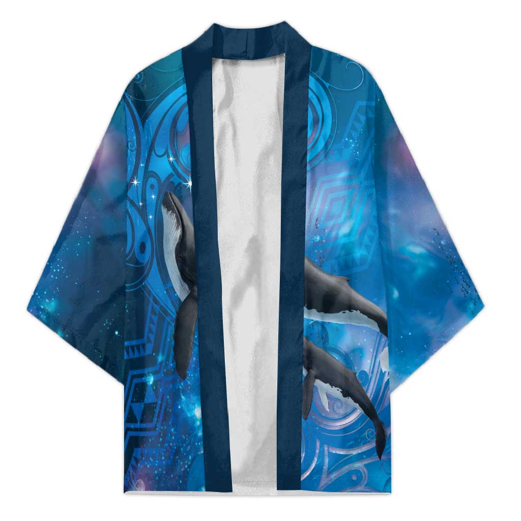 Paikea New Zealand Matariki Kimono Humpback Whale Taniko Motifs Ocean Vibes LT14 Unisex Blue - Polynesian Pride