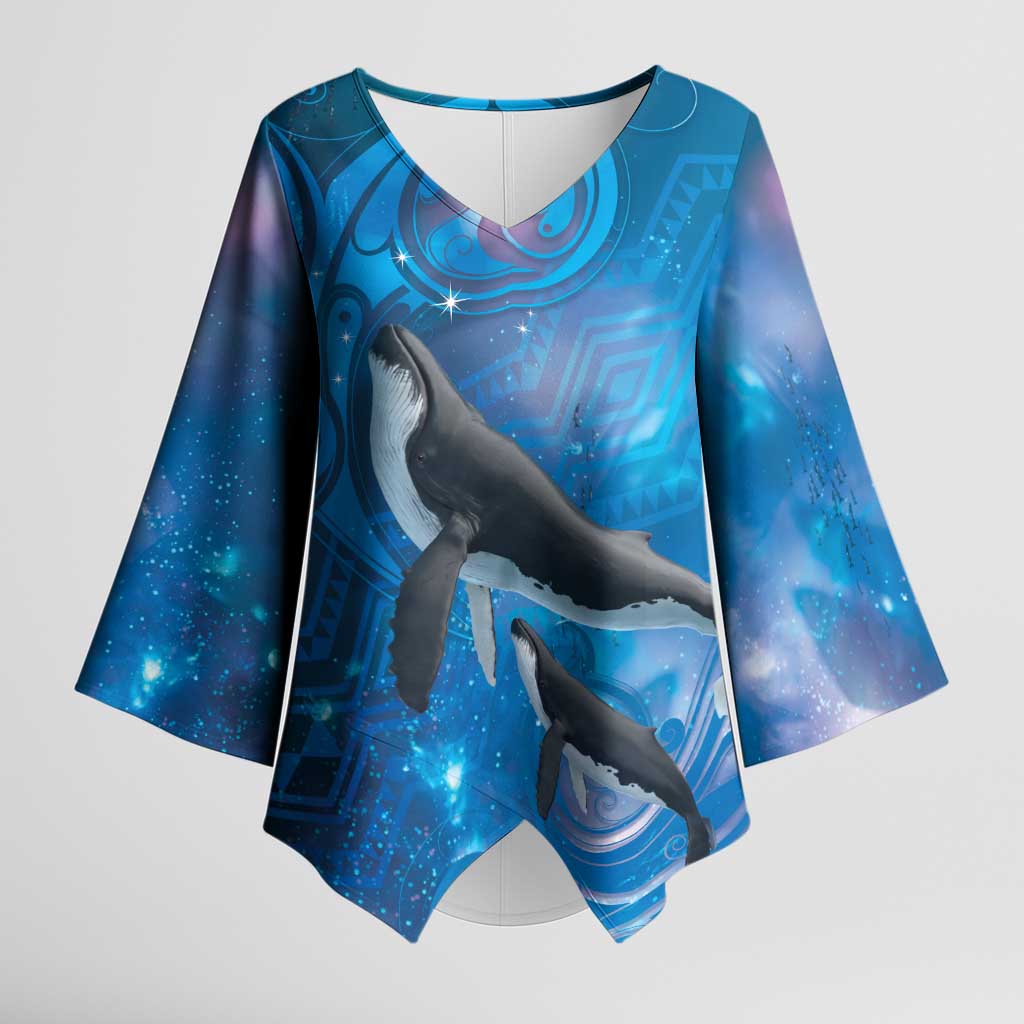 Paikea New Zealand Matariki Kimono Sleeve Blouse Humpback Whale Taniko Motifs Ocean Vibes