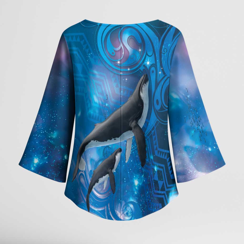 Paikea New Zealand Matariki Kimono Sleeve Blouse Humpback Whale Taniko Motifs Ocean Vibes LT14 - Polynesian Pride