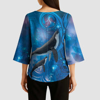 Paikea New Zealand Matariki Kimono Sleeve Blouse Humpback Whale Taniko Motifs Ocean Vibes LT14 - Polynesian Pride