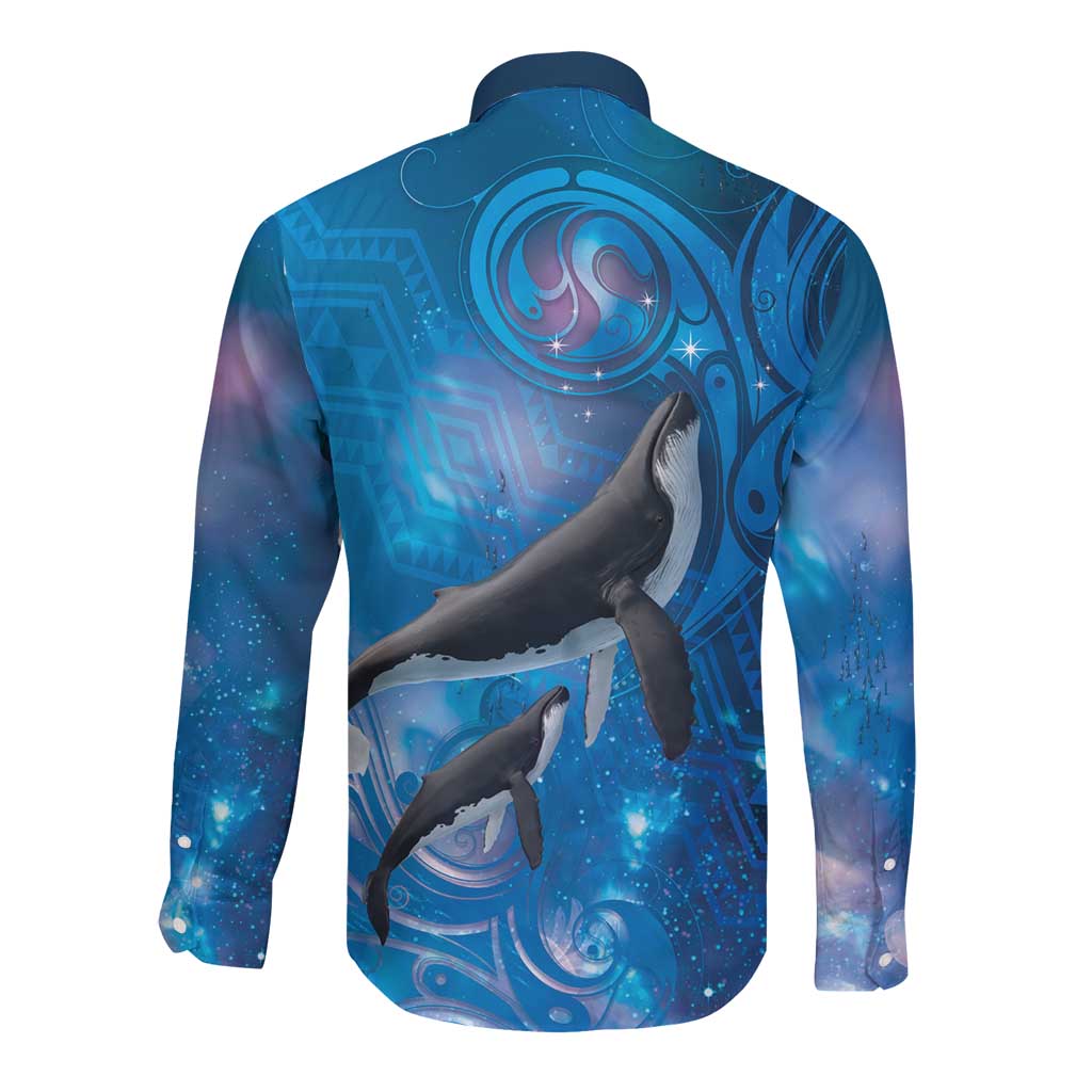 Paikea New Zealand Matariki Long Sleeve Button Shirt Humpback Whale Taniko Motifs Ocean Vibes LT14 - Polynesian Pride