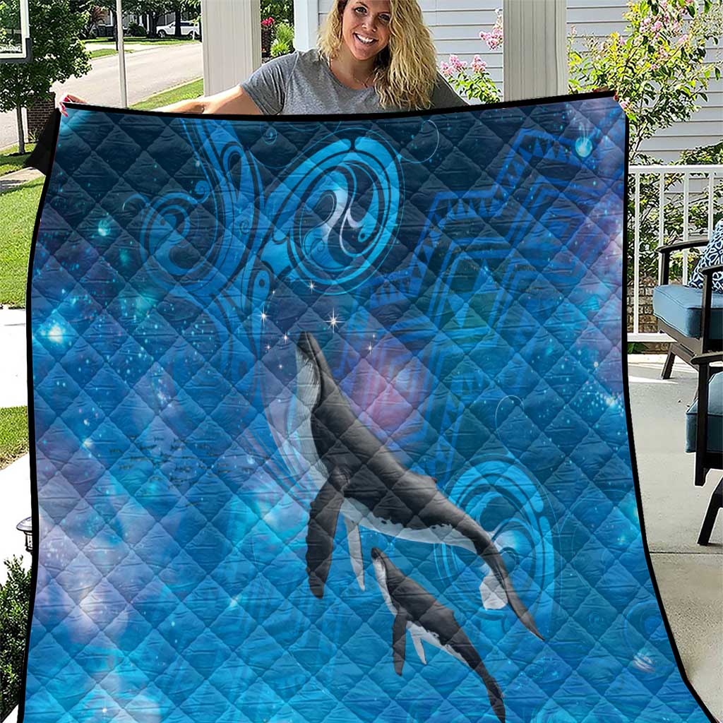 Paikea New Zealand Matariki Quilt Humpback Whale Taniko Motifs Ocean Vibes LT14 Blue - Polynesian Pride
