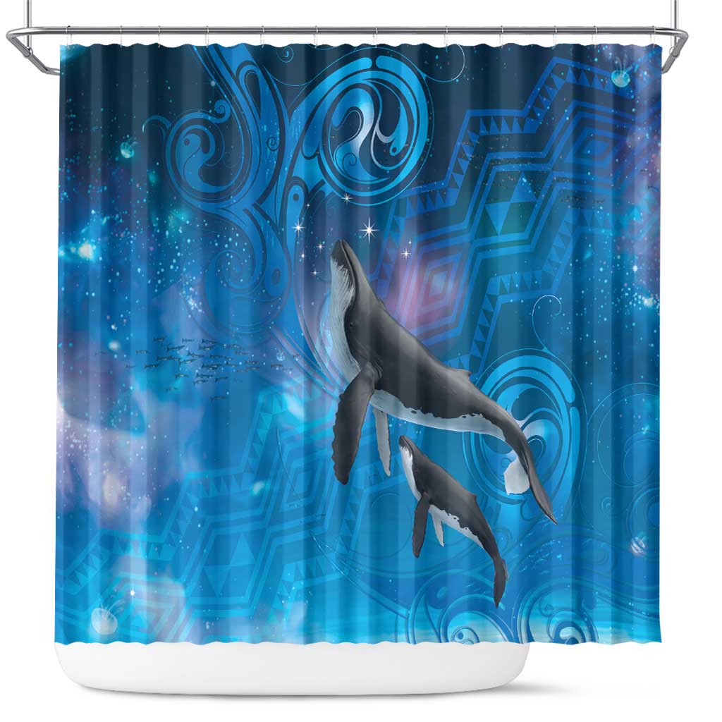 Paikea New Zealand Matariki Shower Curtain Humpback Whale Taniko Motifs Ocean Vibes