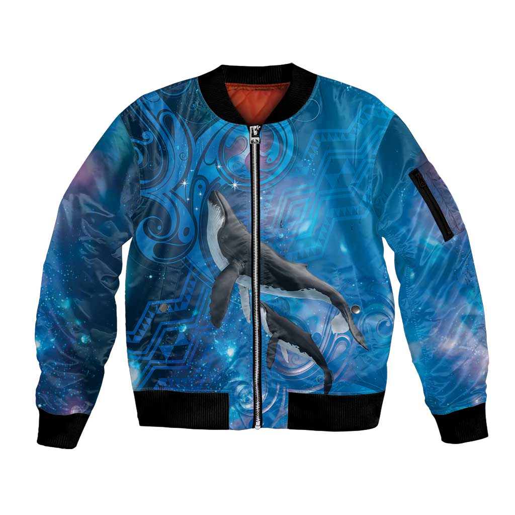 Paikea New Zealand Matariki Sleeve Zip Bomber Jacket Humpback Whale Taniko Motifs Ocean Vibes