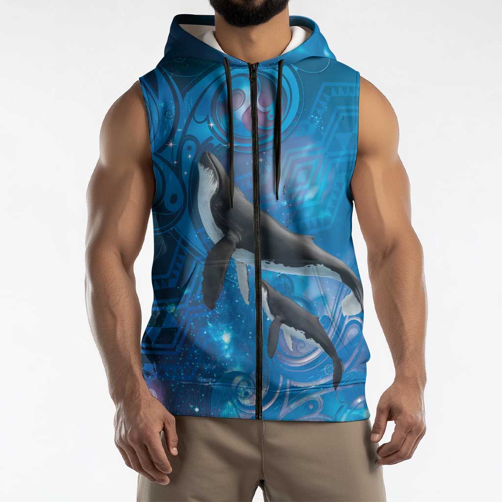 Paikea New Zealand Matariki Sleeveless Zip Hoodie Humpback Whale Taniko Motifs Ocean Vibes LT14 - Polynesian Pride