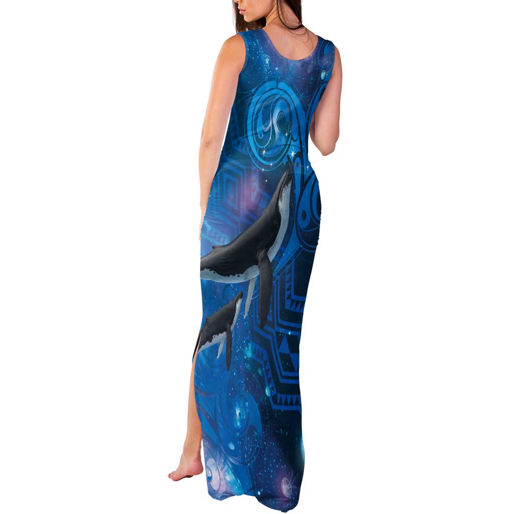 Paikea New Zealand Matariki Tank Maxi Dress Humpback Whale Taniko Motifs Ocean Vibes LT14 - Polynesian Pride