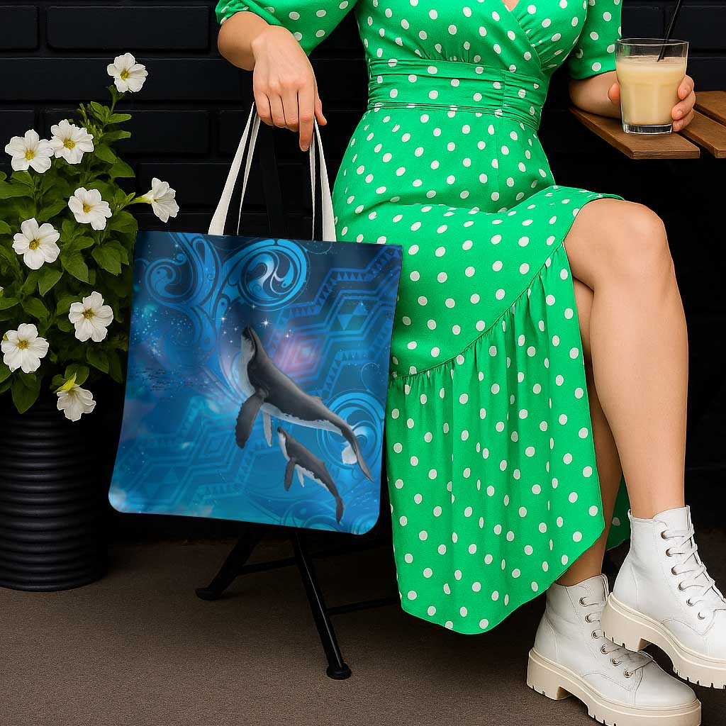 Paikea New Zealand Matariki Tote Bag Humpback Whale Taniko Motifs Ocean Vibes LT14 - Polynesian Pride