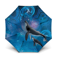 Paikea New Zealand Matariki Umbrella Humpback Whale Taniko Motifs Ocean Vibes LT14 One Size Folded 11.42 inch Opened Diameter 37.4 inch Blue - Polynesian Pride